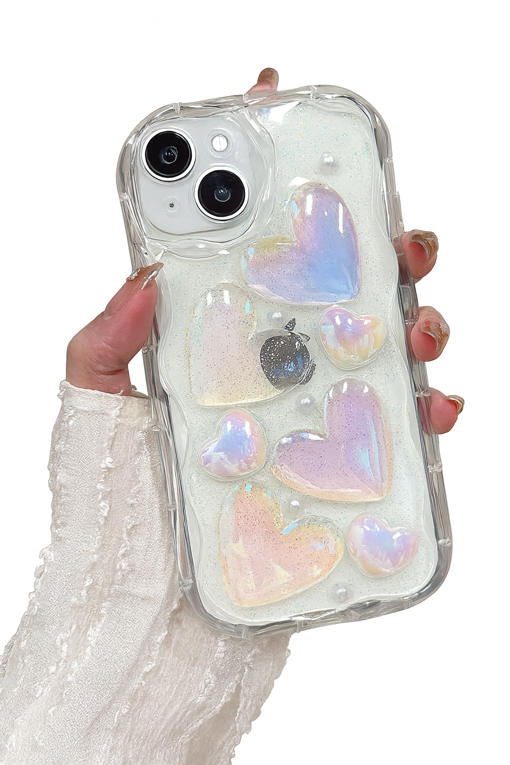 Romantic Bubble Heart Glitter iPhone Case
