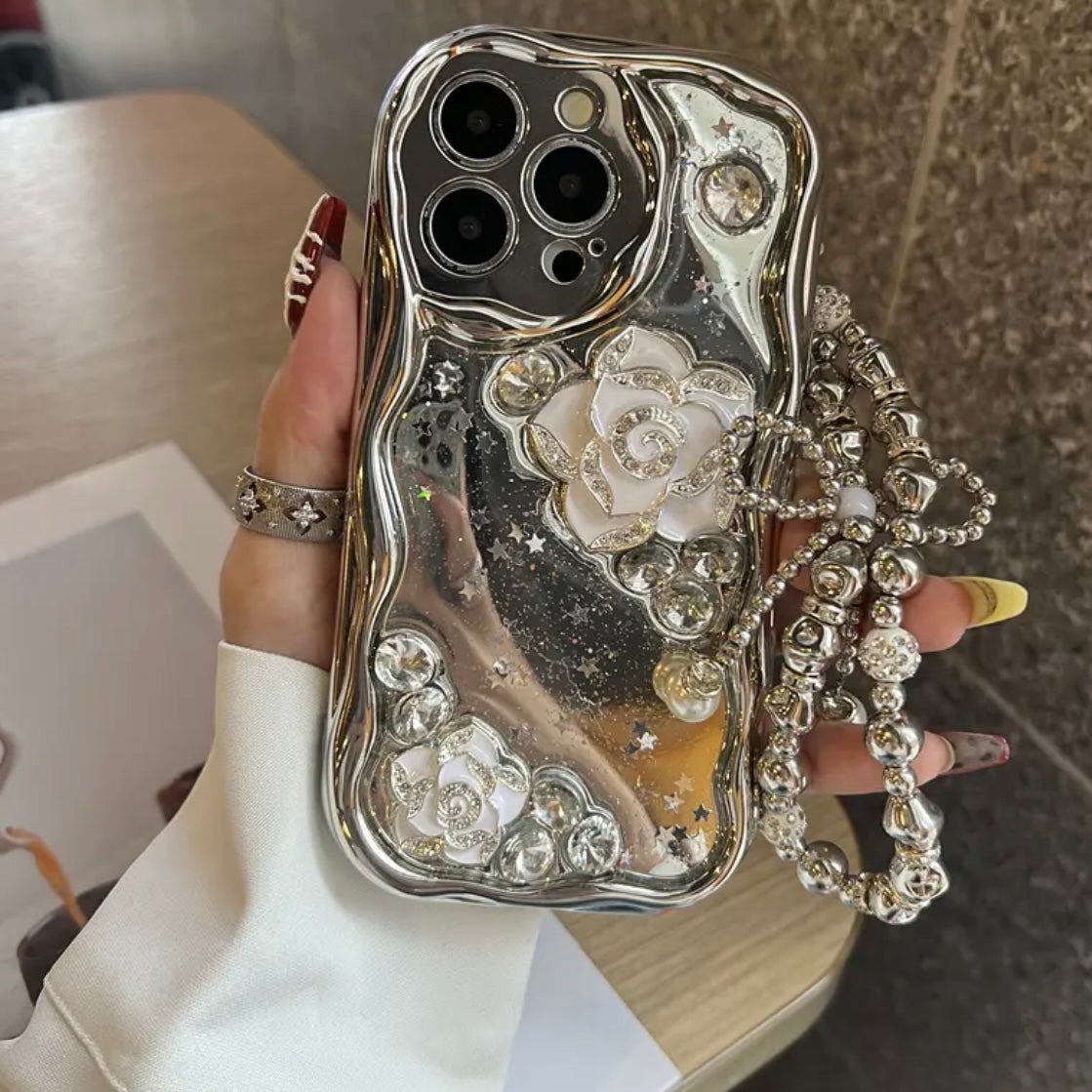 Mirror Chrome Camellia Bling iPhone Case