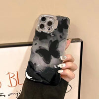 Black Butterfly Wave Glitter Case with Electroplated Lens Protector