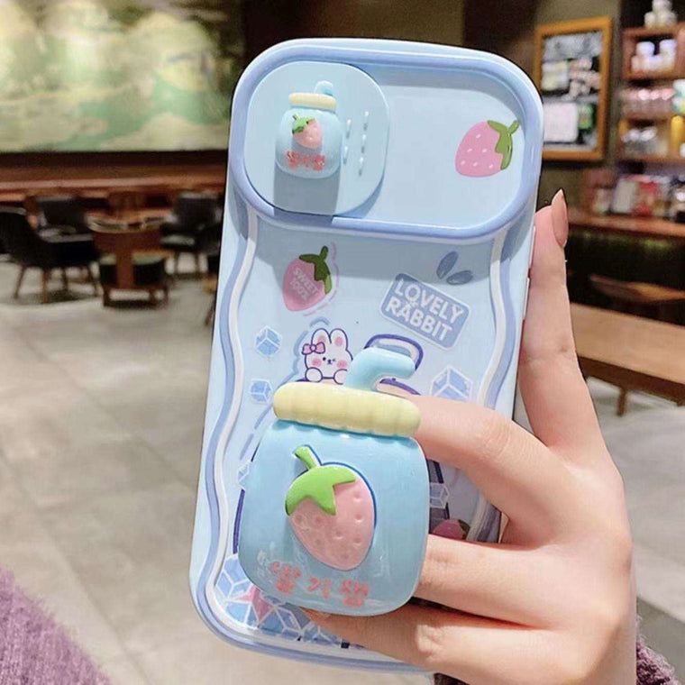 Cute 3D Milk Tea Cup Case – Soft Shockproof Cover with Camera Protector & Hand Grip