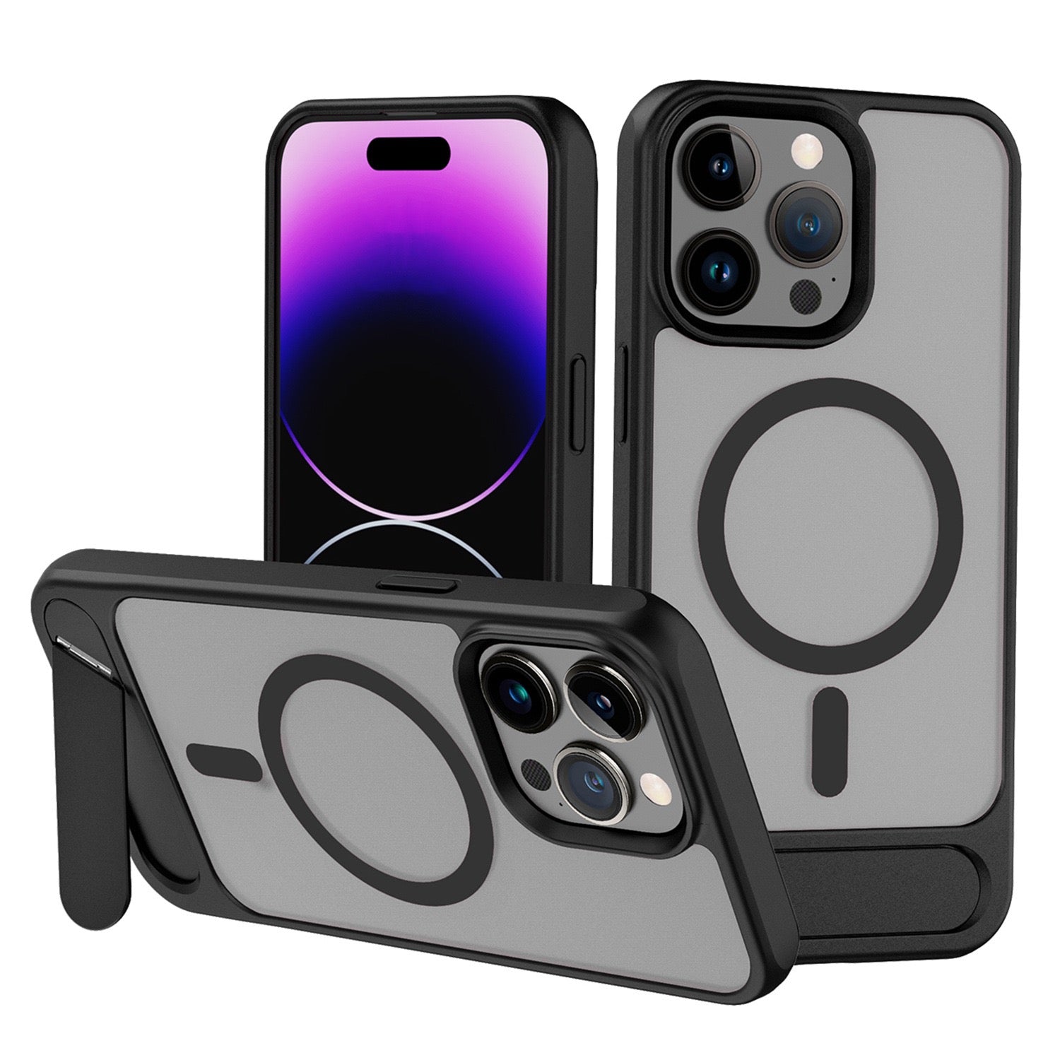 Matte Frosted Magnetic Case with Kickstand – Military Grade Protection