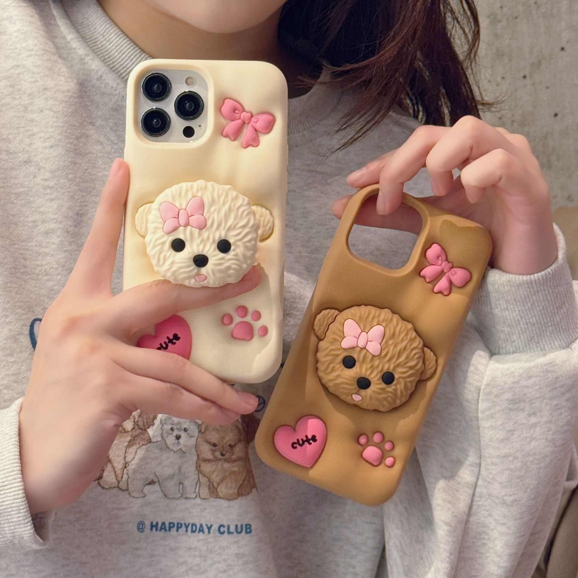 Adorable Teddy Dog Case with 3D Bow and Paw