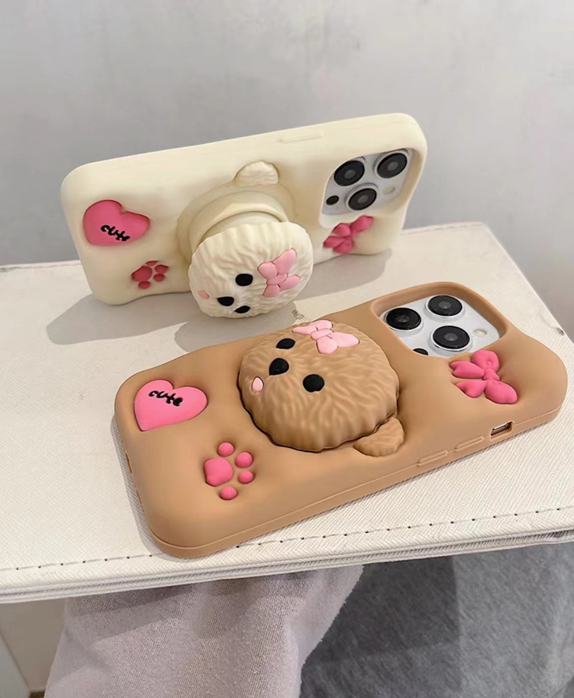 Adorable Teddy Dog Case with 3D Bow and Paw