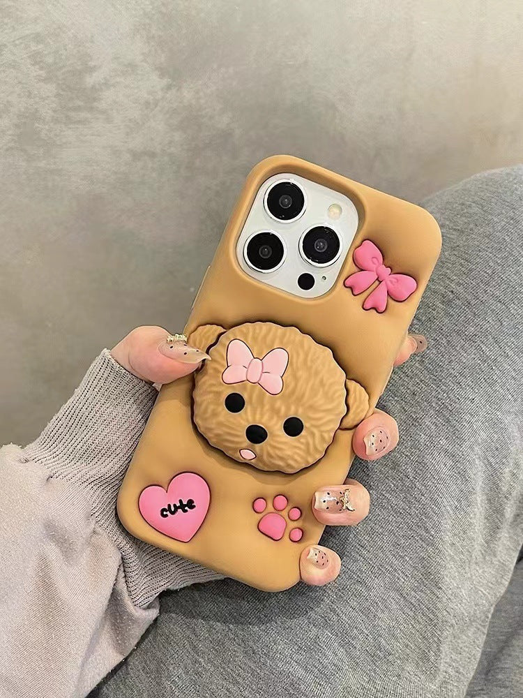 Adorable Teddy Dog Case with 3D Bow and Paw