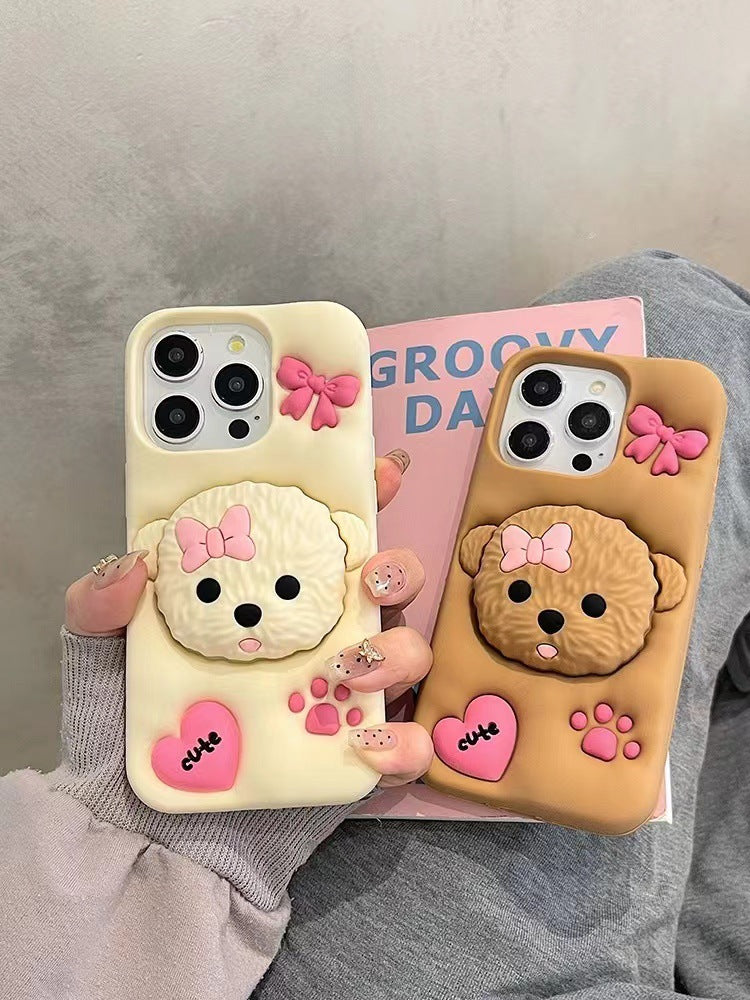 Adorable Teddy Dog Case with 3D Bow and Paw