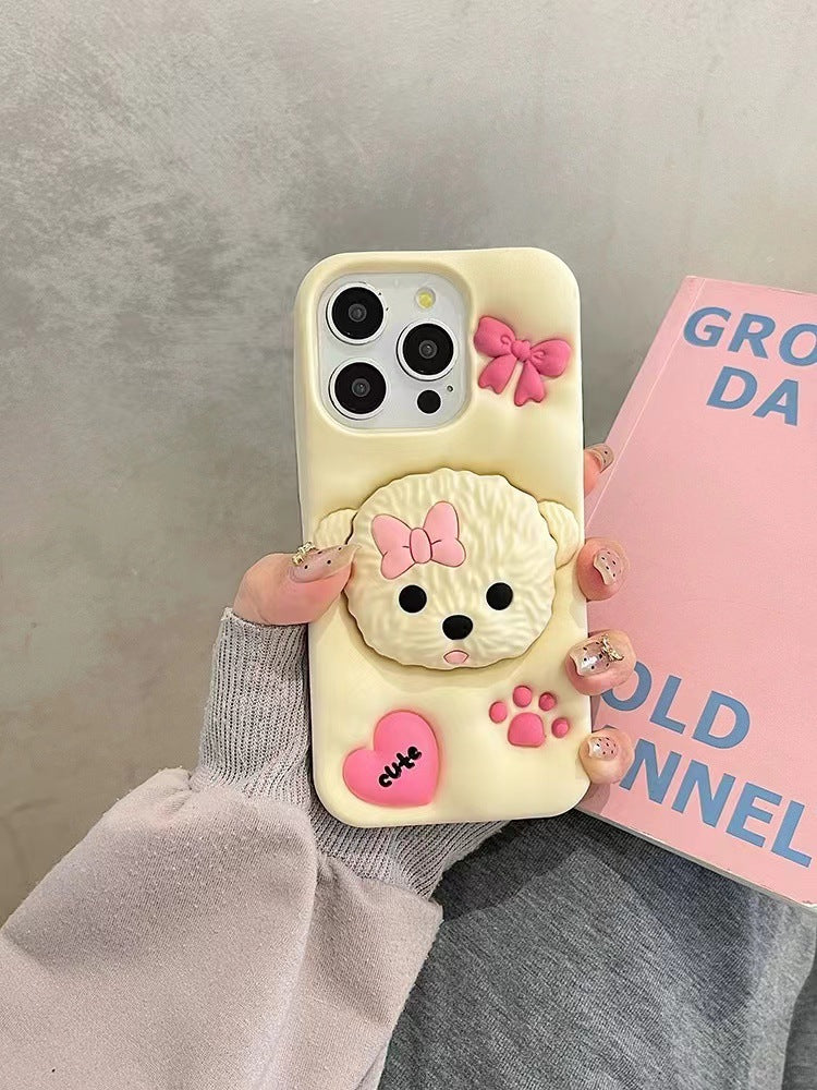 Adorable Teddy Dog Case with 3D Bow and Paw
