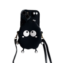 Cute Coal Ball Plush iPhone Case with Strap & Card Holder