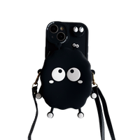 Cute Coal Ball Plush iPhone Case with Strap & Card Holder
