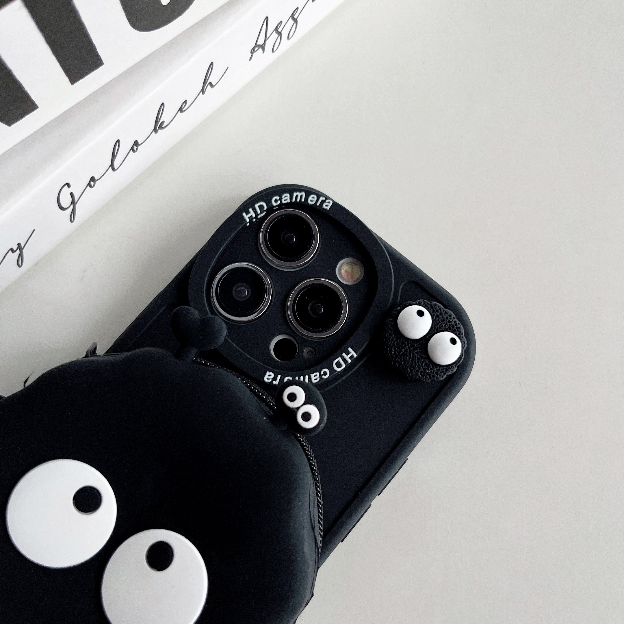 Cute Coal Ball Plush iPhone Case with Strap & Card Holder