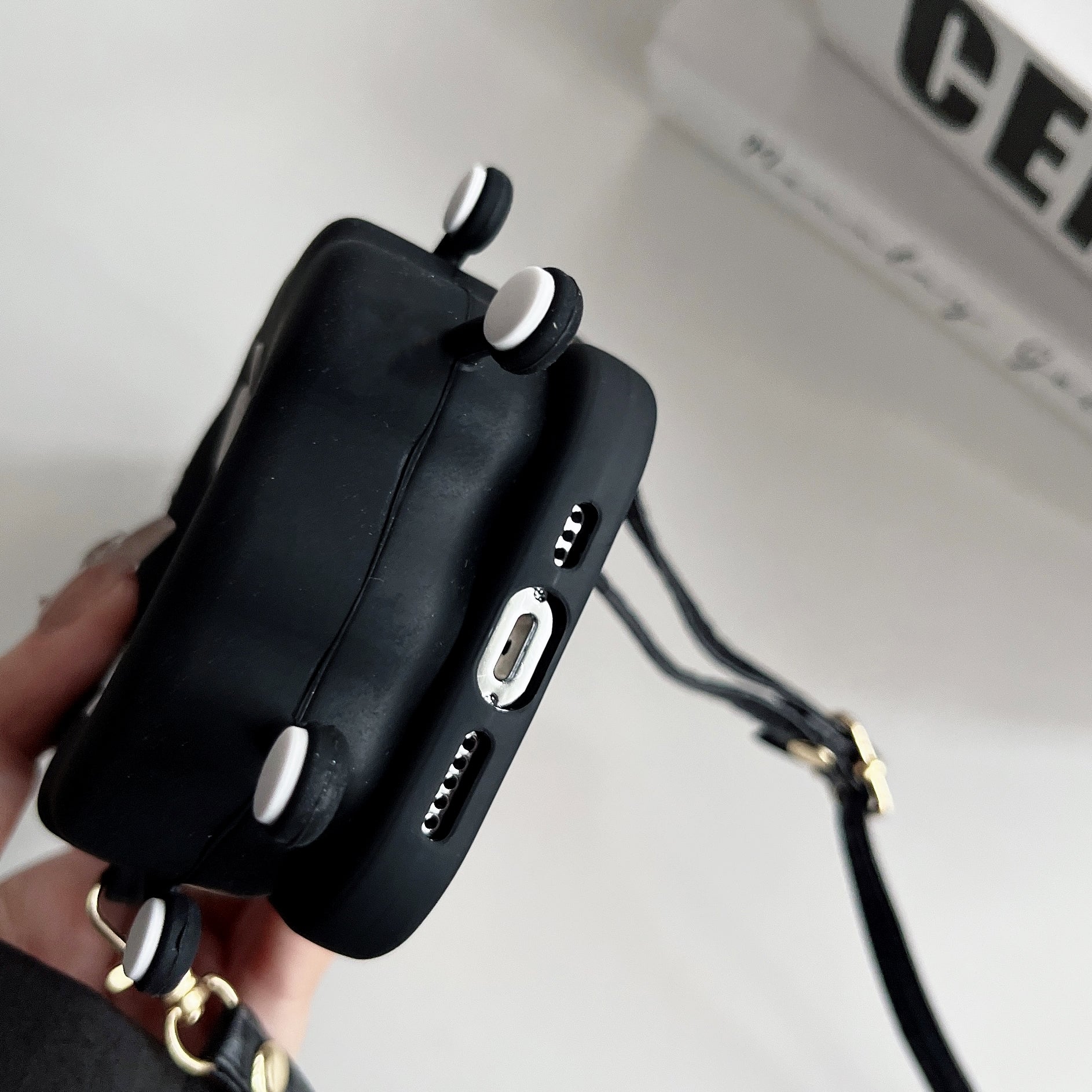 Cute Coal Ball Plush iPhone Case with Strap & Card Holder