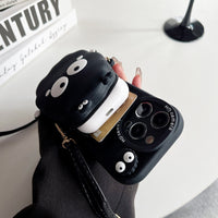 Cute Coal Ball Plush iPhone Case with Strap & Card Holder