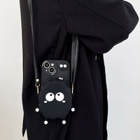 Cute Coal Ball Plush iPhone Case with Strap & Card Holder