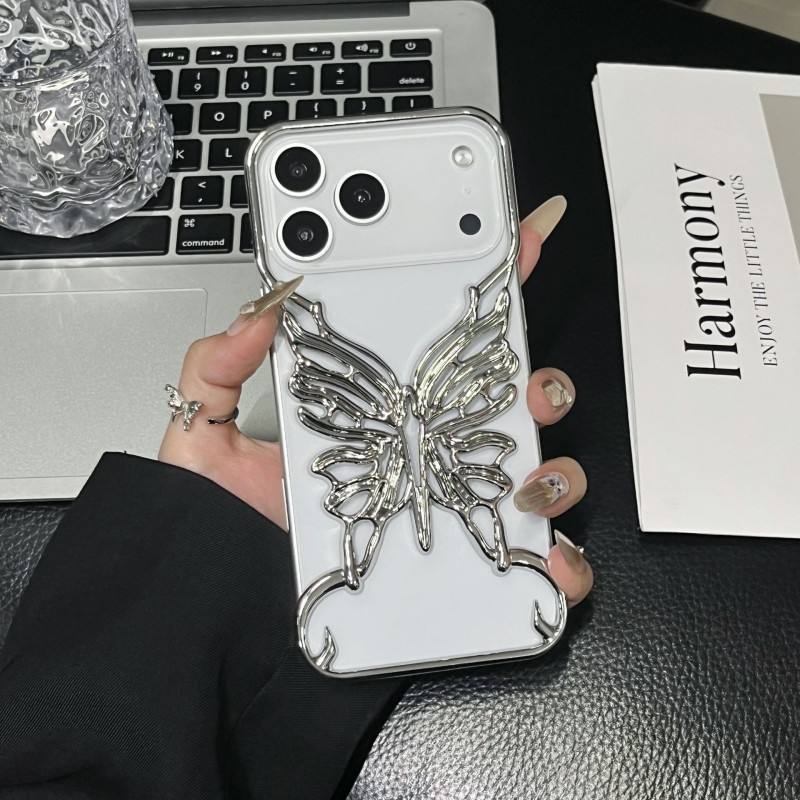 3D Black Butterfly Frame Case – Stylish Electroplated Design