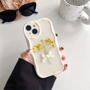 Pressed Flower Glitter iPhone Case with 3D Bow and Wavy Edge Design