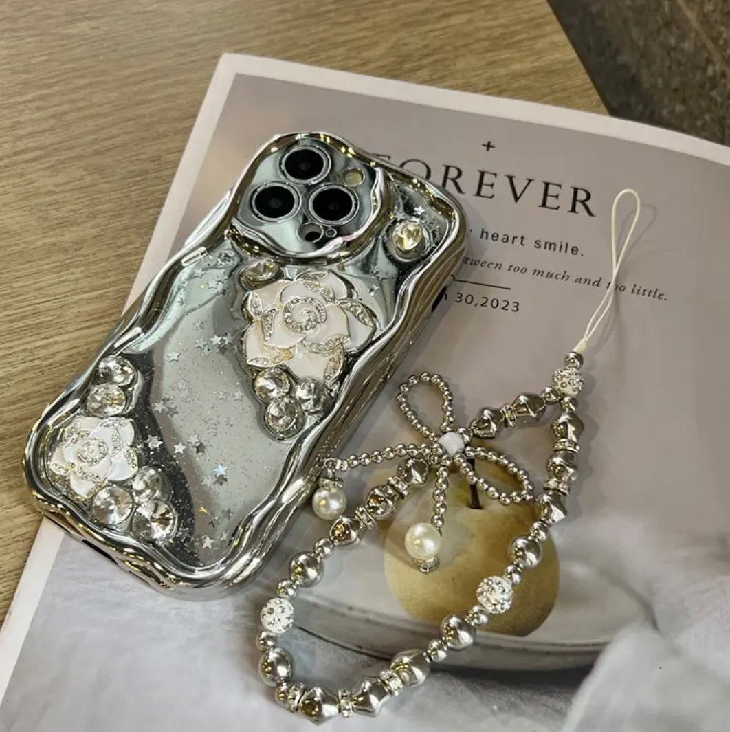 Mirror Chrome Camellia Bling iPhone Case