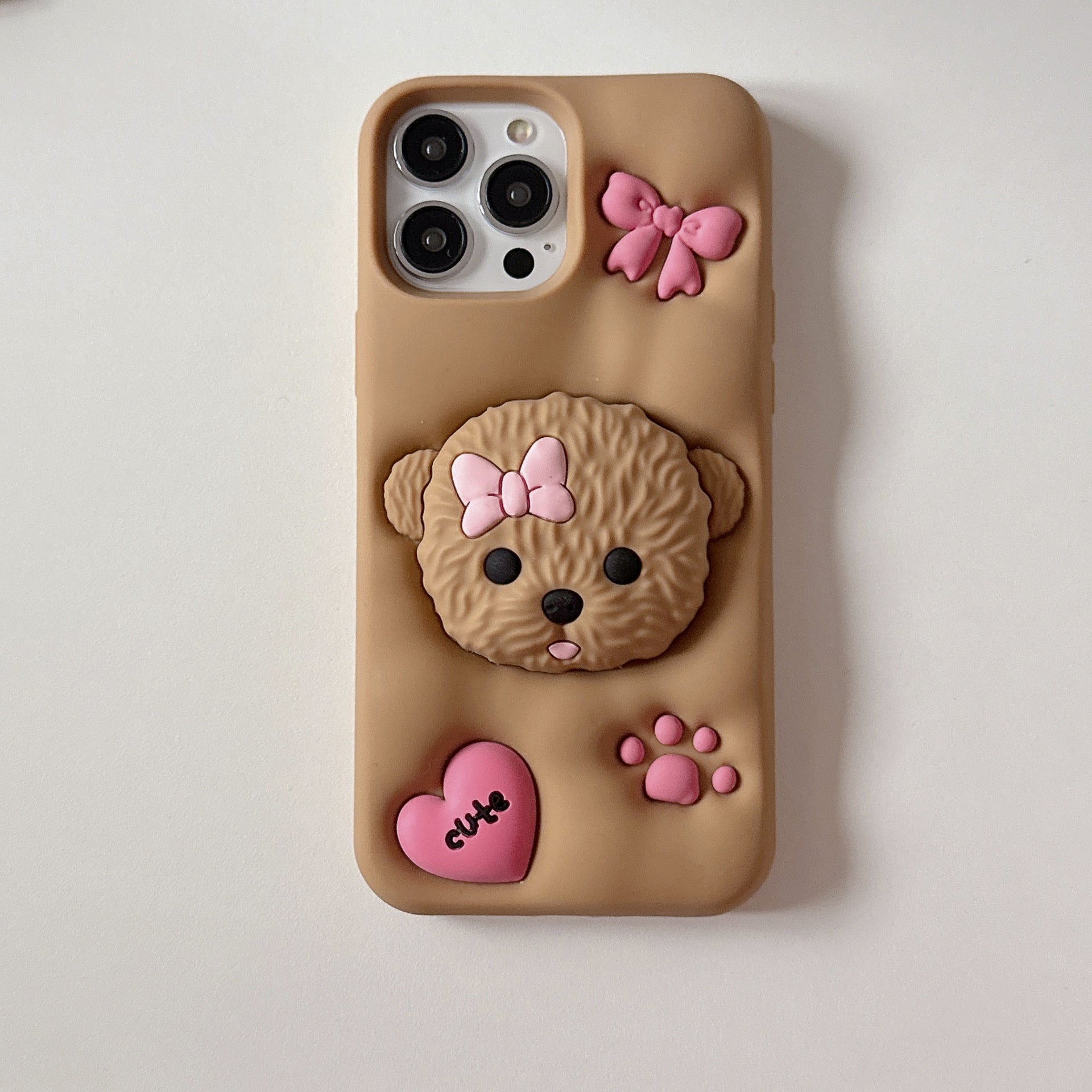 Adorable Teddy Dog Case with 3D Bow and Paw