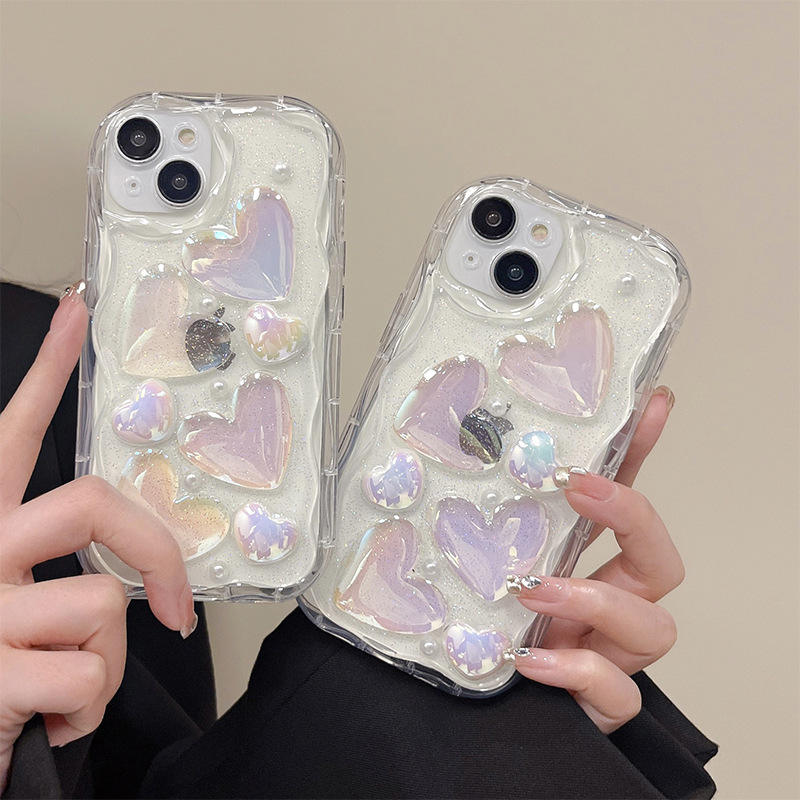 Romantic Bubble Heart Glitter iPhone Case