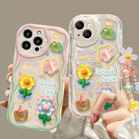 Cute 3D Flower Ripple Case with Beaded Strap