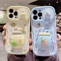 Cute 3D Milk Tea Cup Case – Soft Shockproof Cover with Camera Protector & Hand Grip
