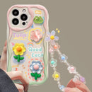 Cute 3D Flower Ripple Case with Beaded Strap