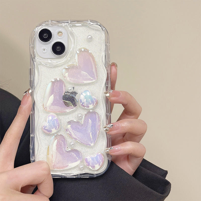 Romantic Bubble Heart Glitter iPhone Case