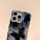 Black Butterfly Wave Glitter Case with Electroplated Lens Protector