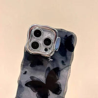 Black Butterfly Wave Glitter Case with Electroplated Lens Protector