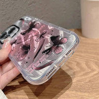 Pink Butterfly Print Case with Beaded Wrist Strap