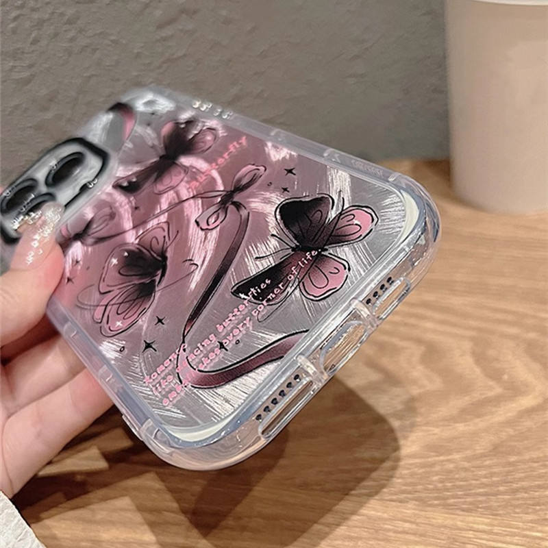 Pink Butterfly Print Case with Beaded Wrist Strap