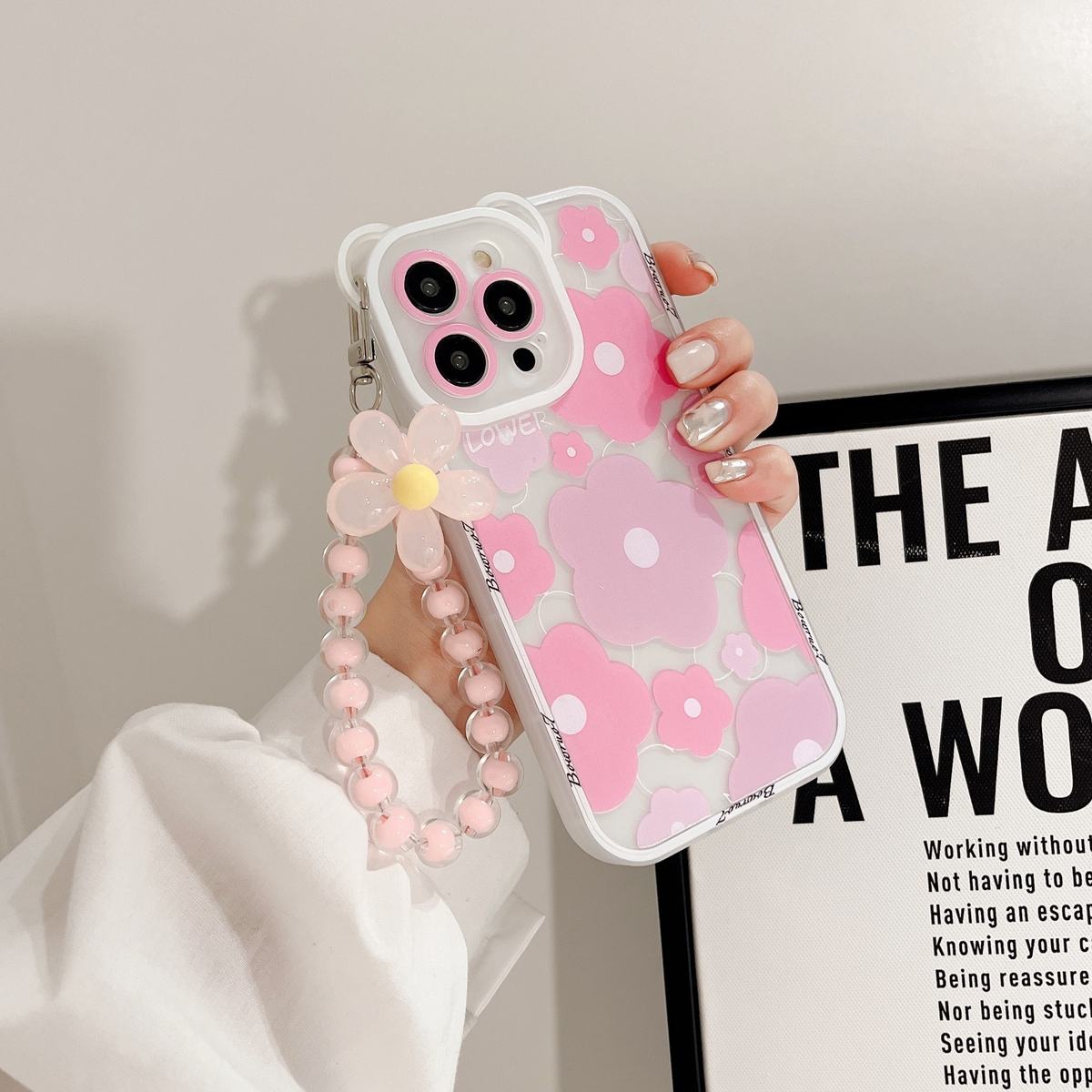 Sweet Blossom Purple Flower Design with Beaded Chain and Camera Protection