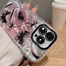 Pink Butterfly Print Case with Beaded Wrist Strap