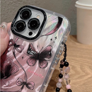 Pink Butterfly Print Case with Beaded Wrist Strap