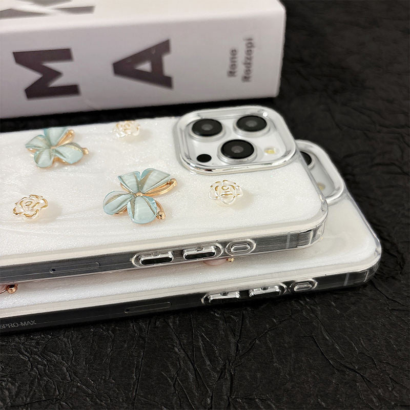 Elegant Butterfly & Rose Glitter Phone Case – 3D Floral Design