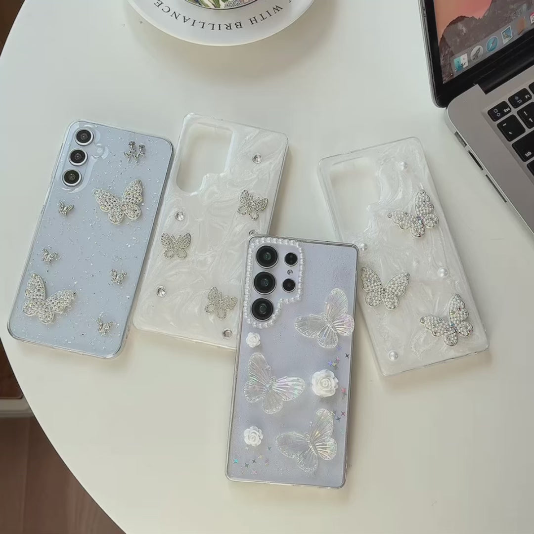 Sparkling Butterfly Rhinestone Phone Case with Pearls