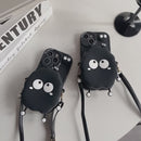 Cute Coal Ball Plush iPhone Case with Strap & Card Holder