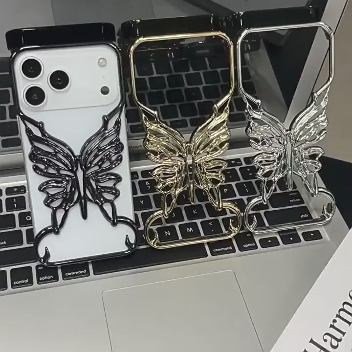 3D Black Butterfly Frame Case – Stylish Electroplated Design