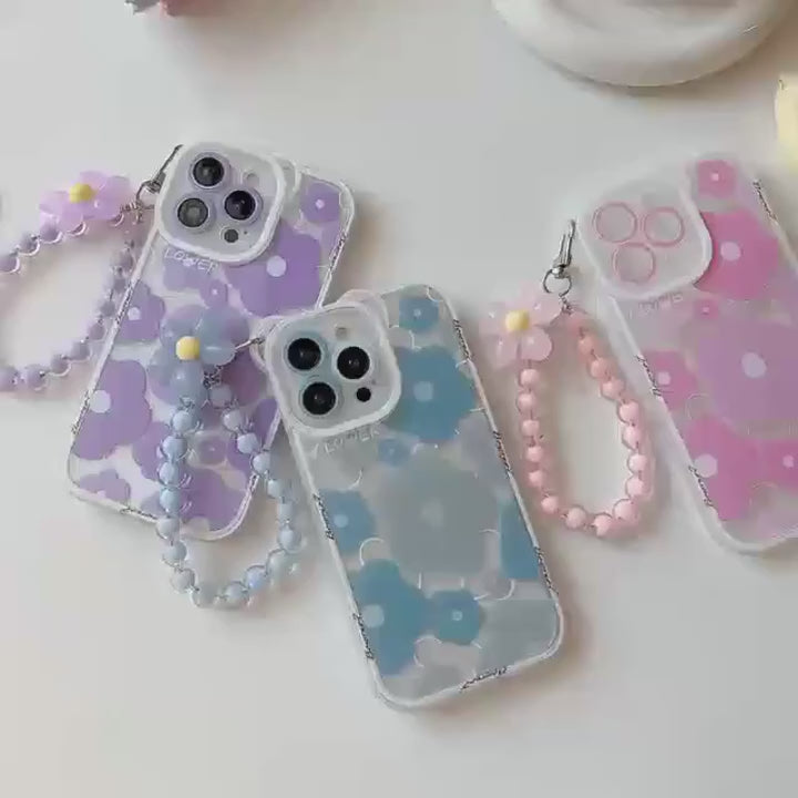 Sweet Blossom Purple Flower Design with Beaded Chain and Camera Protection