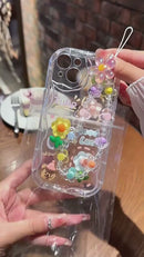 Cute 3D Flower Ripple Case with Beaded Strap